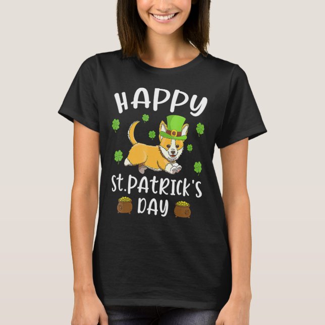 Camiseta Gracioso Saint Patricks Corgi Dog Para St Patrick (Anverso)