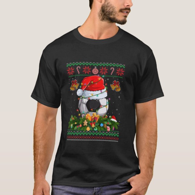 Camiseta Gracioso Santa Claus Soccer Ball Wreath Navidades  (Anverso)