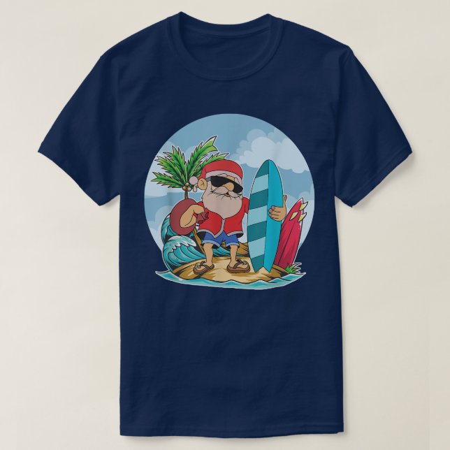 Camiseta Gracioso Santa Claus Surfing Summer Hawaiian Chris (Diseño del anverso)