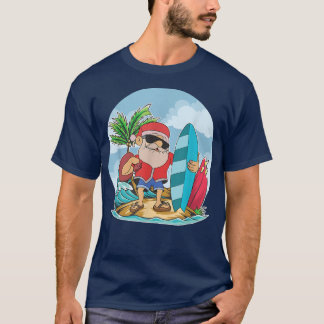Camiseta Gracioso Santa Claus Surfing Summer Hawaiian Chris