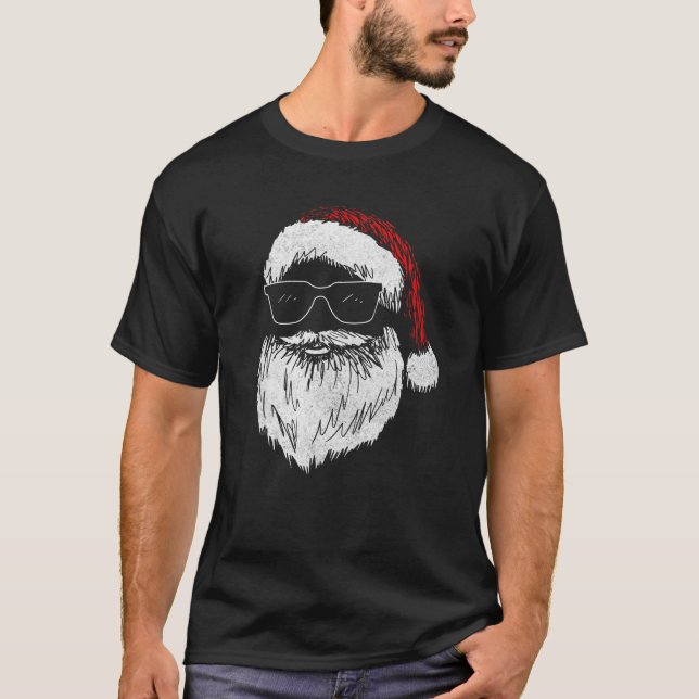 Camiseta Gracioso Santa Face con gafas de sol Gorra barba C (Anverso)