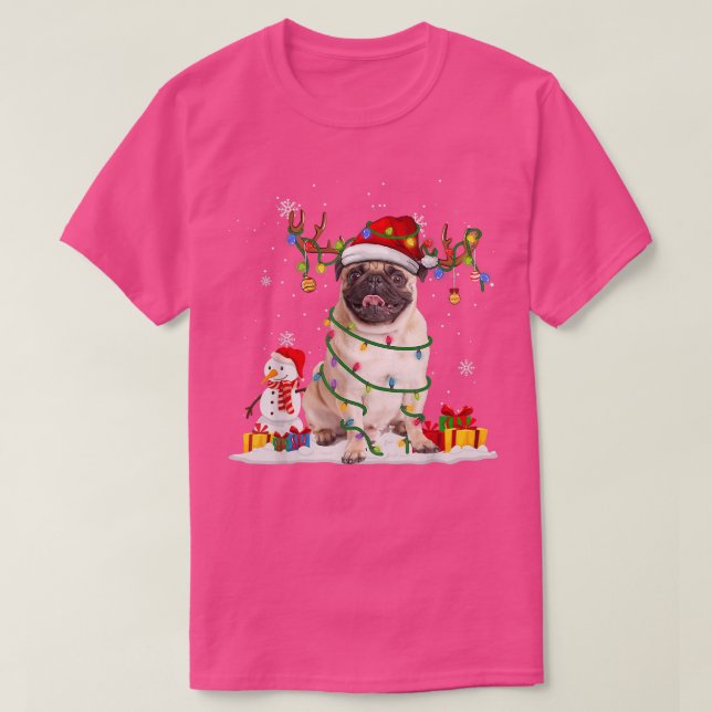 Camiseta Gracioso Santa Pug Reindeer Fairy Light Merry Chri (Diseño del anverso)