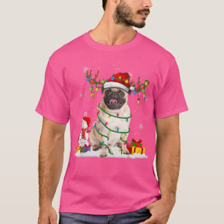 Camiseta Gracioso Santa Pug Reindeer Fairy Light Merry Chri