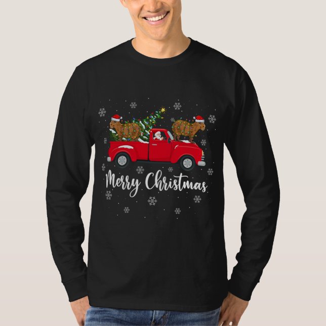 Camiseta Gracioso Santa Riding Christmas Tree Truck Capybar (Anverso)