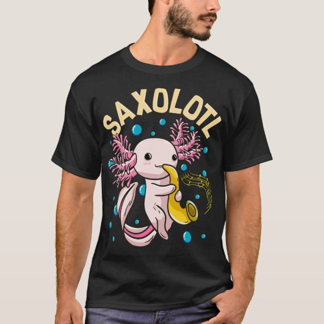 Camiseta Gracioso Saxolotl Adorable Axolotl Jugando Sax (Anverso)