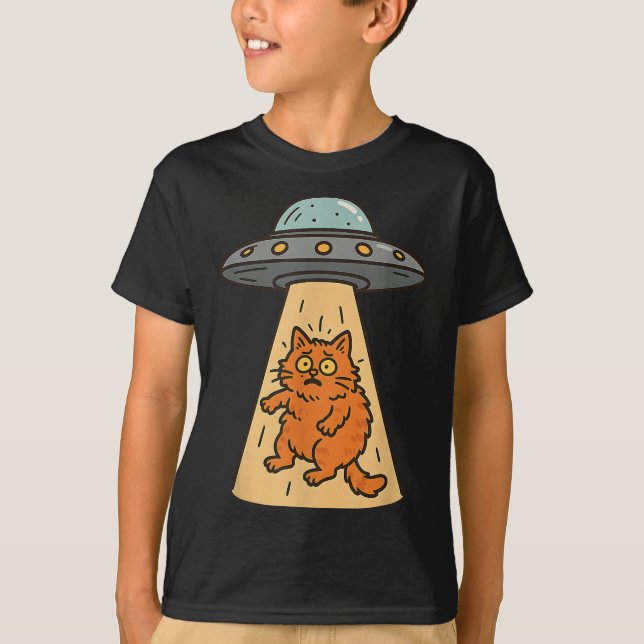 Camiseta Gracioso Secuestro De Gato Alien Ufo Spaceship Kit (Anverso)