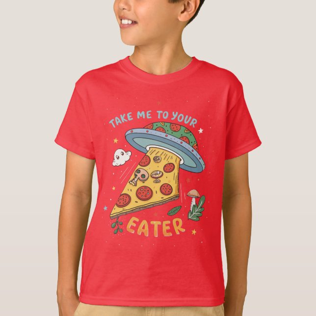 Camiseta Gracioso secuestro de pizza aliana - Llévame a com (Anverso)