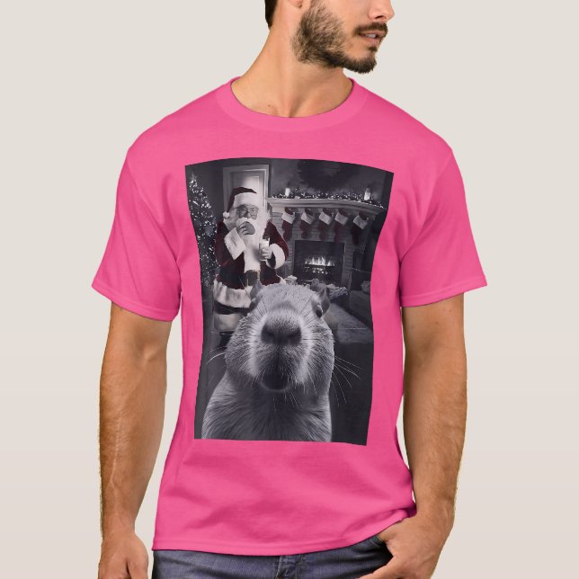 Camiseta Gracioso Selfie De Capibara Con Rodent De Navidad  (Anverso)