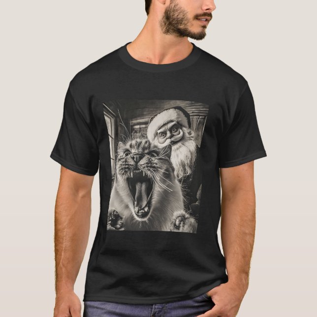 Camiseta Gracioso Selfie De Gato Con Navidades De Santa (Anverso)