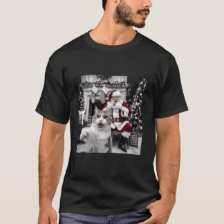 Camiseta Gracioso Selfie de gato con Navidades de Santa