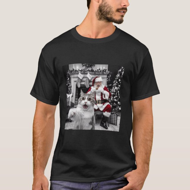 Camiseta Gracioso Selfie de gato con Navidades de Santa (Anverso)