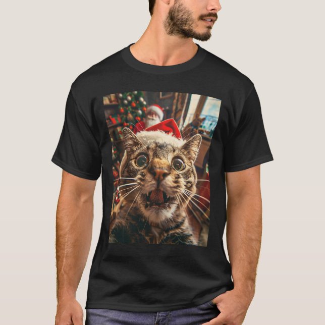 Camiseta Gracioso Selfie De Gato Con Navidades De Santa 7 (Anverso)