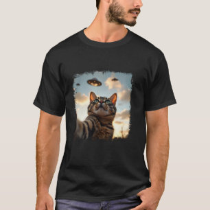 Camiseta Gracioso Selfie de Gato con OVNI Tee Alien Gats Di