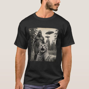 Camiseta Gracioso Selfie de Gato con OVNIS Sasquatch en seg