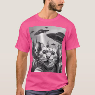 Camiseta Gracioso Selfie De Gato Con Signo De Paz Ufos Alie