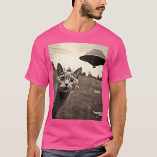 Camiseta Gracioso Selfie De Gato Con Ufo