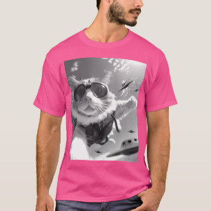 Camiseta Gracioso Selfie De Gato De Skydiving Con Alien Ufo