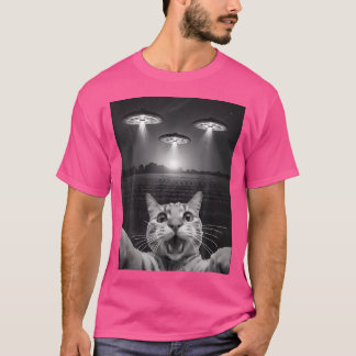 Camiseta Gracioso Selfie De Gato Frente A Ufos