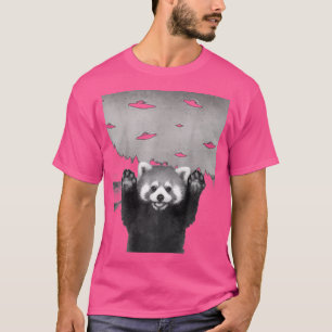 Camiseta Gracioso Selfie De Panda Rojo En Alien Ufo Invasio