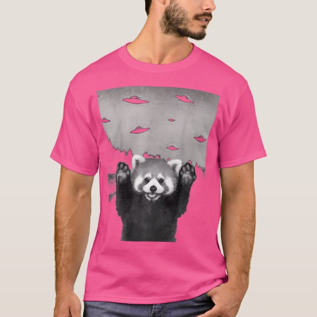 Camiseta Gracioso Selfie De Panda Rojo En Alien Ufo Invasio (Anverso)