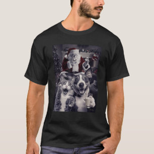 Camiseta Gracioso Selfie de Perro y Gato con Navidades de S