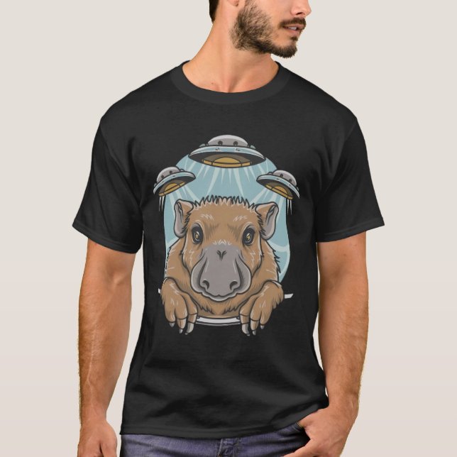 Camiseta Gracioso Selfie de Tee Capybara con OVNI raros (Anverso)