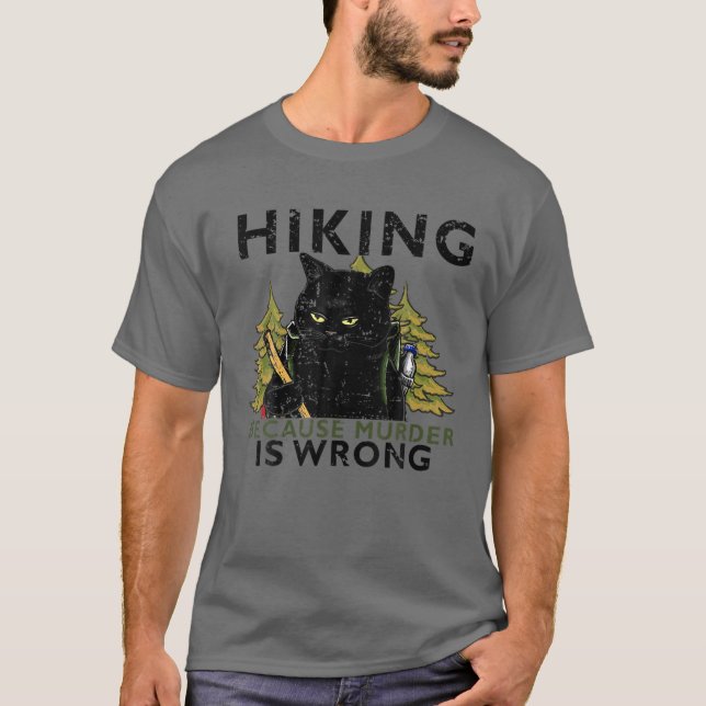 Camiseta Gracioso Senderismo De Gato Negro Retro Porque El  (Anverso)
