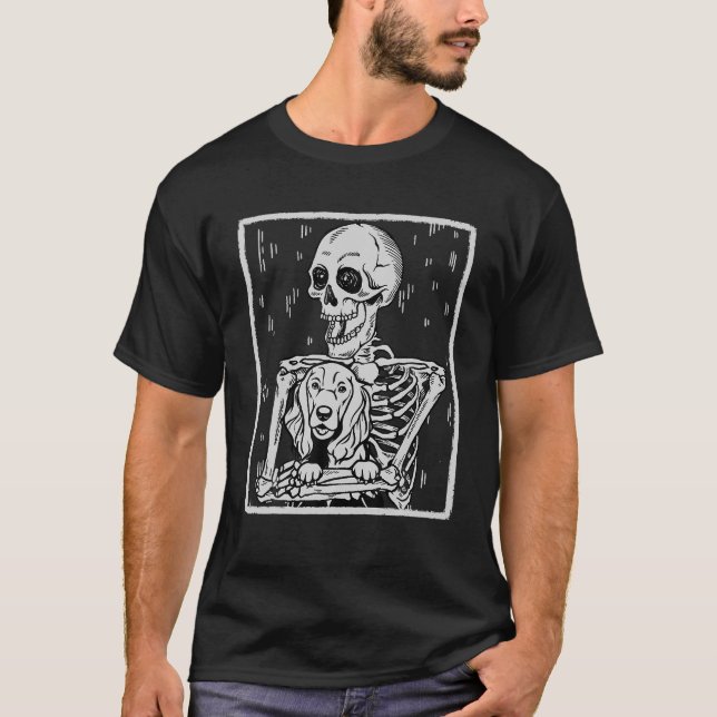 Camiseta Gracioso Skeleton abraza a Cocker Spaniel Hallowee (Anverso)