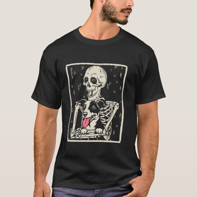 Camiseta Gracioso Skeleton Abraza a Jack Russell Terrier Do (Anverso)