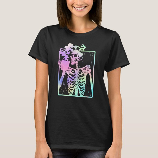 Camiseta Gracioso Skeleton Beber café Cafeína Café B (Anverso)