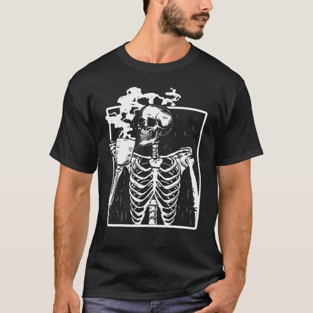 Camiseta Gracioso Skeleton Beber café Caffeine Lover Coff (Anverso)