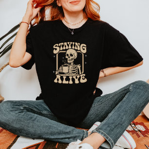 Camiseta Gracioso Skeleton Beber Café Vivo