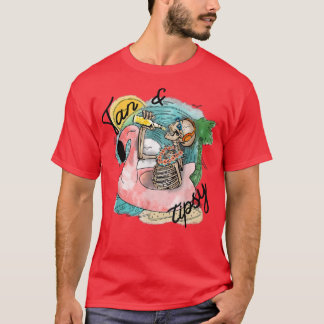 Camiseta Gracioso Skeleton Beber Tan y la playa de verano T