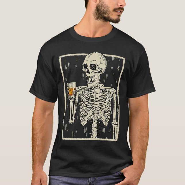 Camiseta Gracioso Skeleton Bourbon Whiskey Halloween (Anverso)