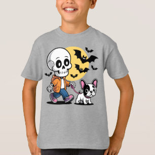 Camiseta Gracioso Skeleton Caminando Bulldog francés Hallow