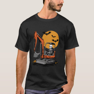 Camiseta Gracioso Skeleton Drin Excavator Halloween・