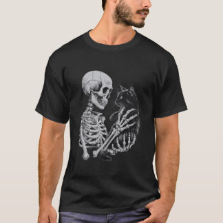 Camiseta Gracioso Skeleton jugando con un gato Ca de cráneo