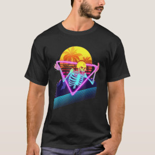 Camiseta Gracioso Skeleton Meme Retro 80 Vaporwave Outrun S