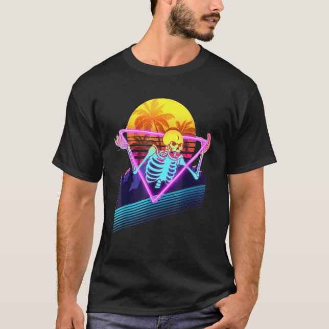 Camiseta Gracioso Skeleton Meme Retro 80 Vaporwave Outrun S (Anverso)