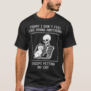 Camiseta Gracioso Skeleton Petting Cat Lazy Halloween Cat L