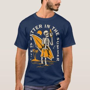 Camiseta Gracioso Skeleton Surfer Funny Wave Surfing