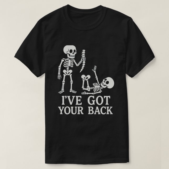 Camiseta Gracioso Skeleton "Tengo la espalda" Pun - Humorís (Diseño del anverso)