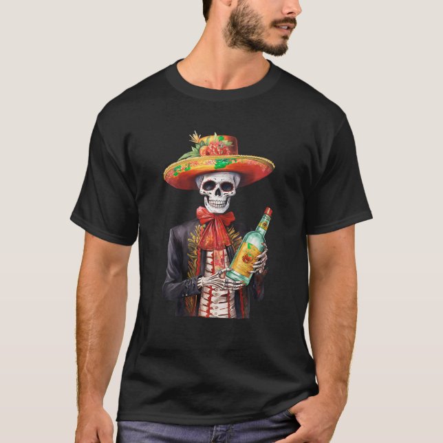 Camiseta Gracioso Skeleton Tequila México Dia De Los Muerto (Anverso)