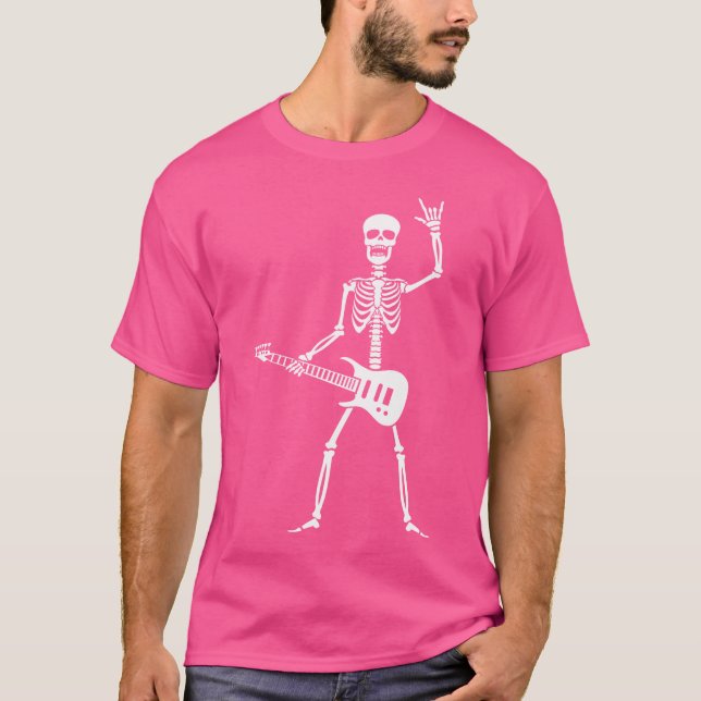 Camiseta Gracioso Skeleton Tocando Guitarra Acústica Eléctr (Anverso)