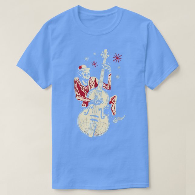 Camiseta Gracioso Skeleton Tocando Guitarra Jazz Música Vin (Diseño del anverso)