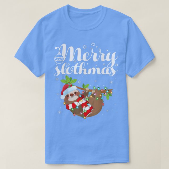 Camiseta Gracioso Sloth Xmas ilumina a Merry Slothmas Sloth (Diseño del anverso)