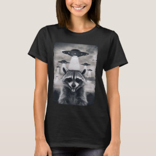 Camiseta Gracioso sorprendido Raccoon Selfie con OVNIs, U