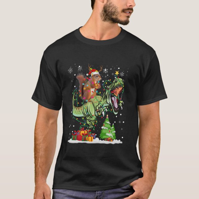 Camiseta Gracioso Squirrel Light Santa Hat Tree Snowflakes  (Anverso)