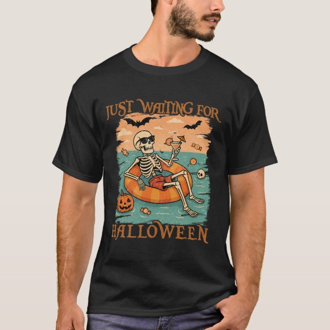 Camiseta Gracioso Summerween Skeleton Flotando En Corte Fla (Anverso)