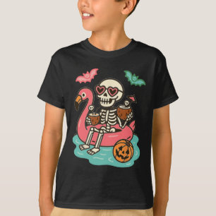 Camiseta Gracioso Summerween Skeleton Flotando En Corte Fla